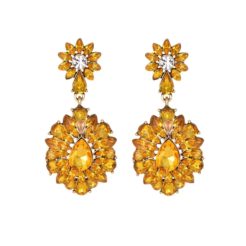 Серьги-подвески с геометрическими желтыми кристаллами и кисточками для женщин, очаровательные массивные ювелирные изделия, роскошные свадебные Стразы, женские серьги - Окраска металла: yellow