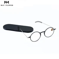May Flower Anti-blue Ray Reading Glasses Thin Protable Presbyopic Eyeglasses With Case Round Glasses Frame For Men Readers+1.5+2 1