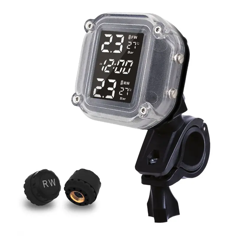 Система контроля давления в шинах для мотоциклов TPMS, водонепроницаемый цифровой ЖК-дисплей, Автоматическая охранная сигнализация