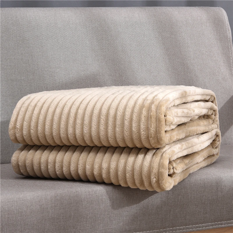

Striped Flannel Blankets For Beds Solid Coral Fleece Throw Winter Bed Linen Sofa Cover Bedspread Soft Fluffy Blankets