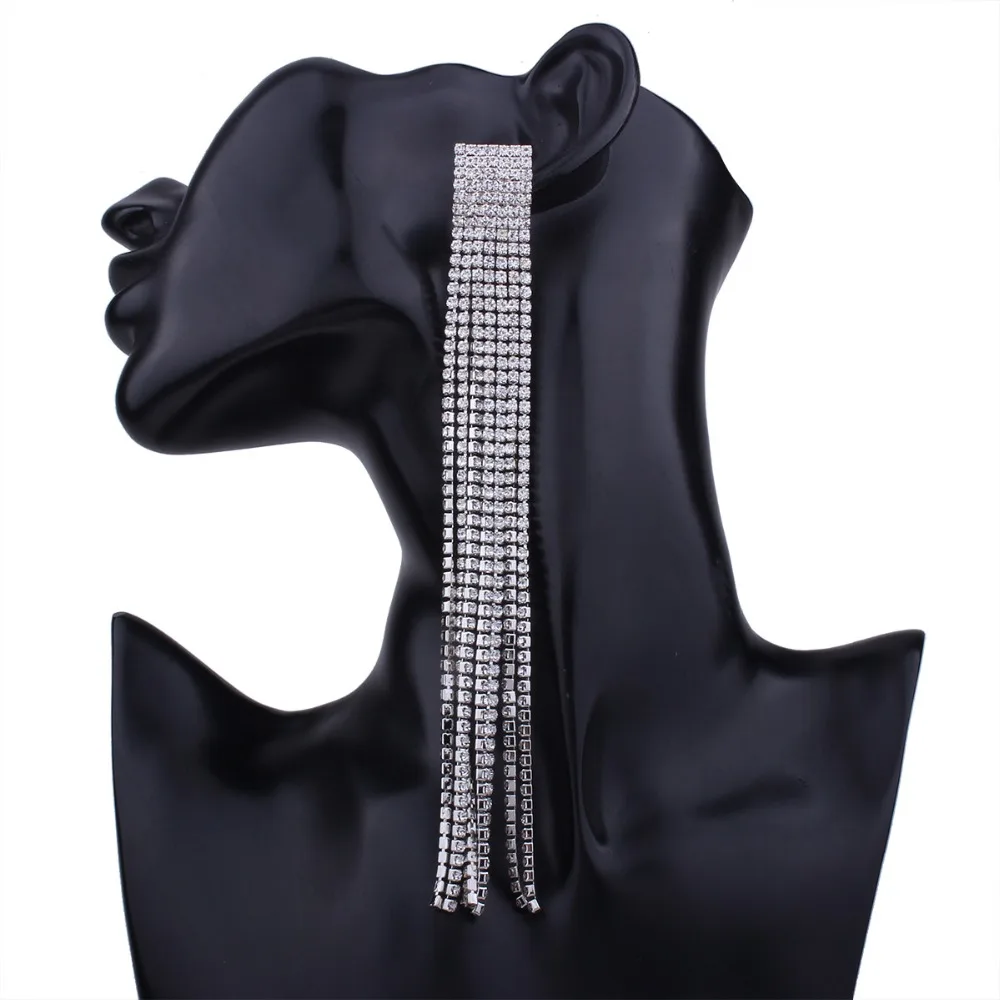 274.05руб. |Женские длинные серьги, стразы, Висячие большие массивные серьги 2019, трендовые Роскошные висячие серьги с кристаллами, модное ювелирное изделие-in Серьги-капельки from Украшения и аксессуары on AliExpress 