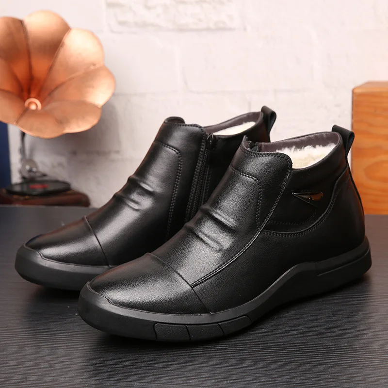 

New Style Men Martin Boots Autumn And Winter plus Velvet Warm Snow Boots Versatile Trend Cowhide Casual Shoes Men's