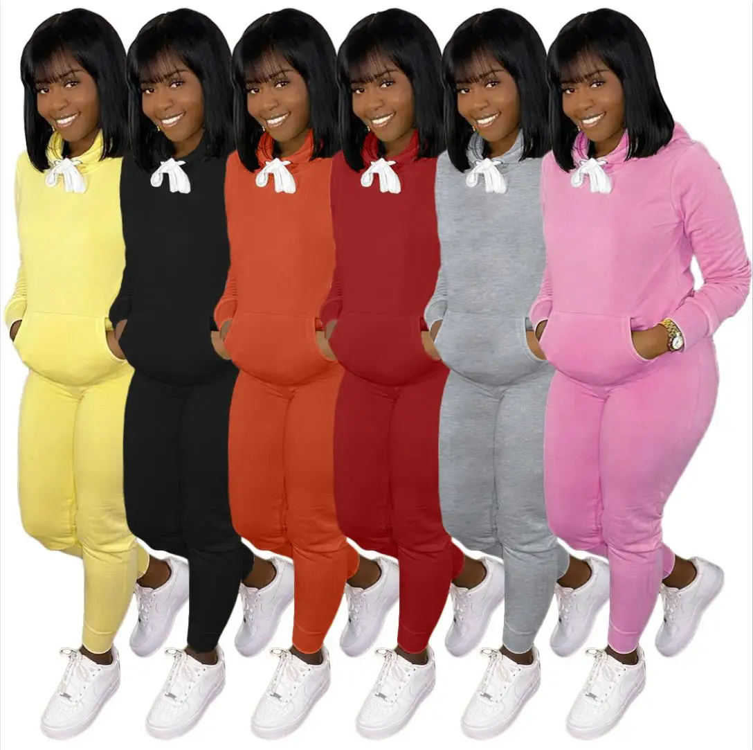 

Solid Activewear Women's Set Hooded Sweatshirt Jogger Pant Set Sporty Tracksuit Fitness Two Piece Matching Set Outfits