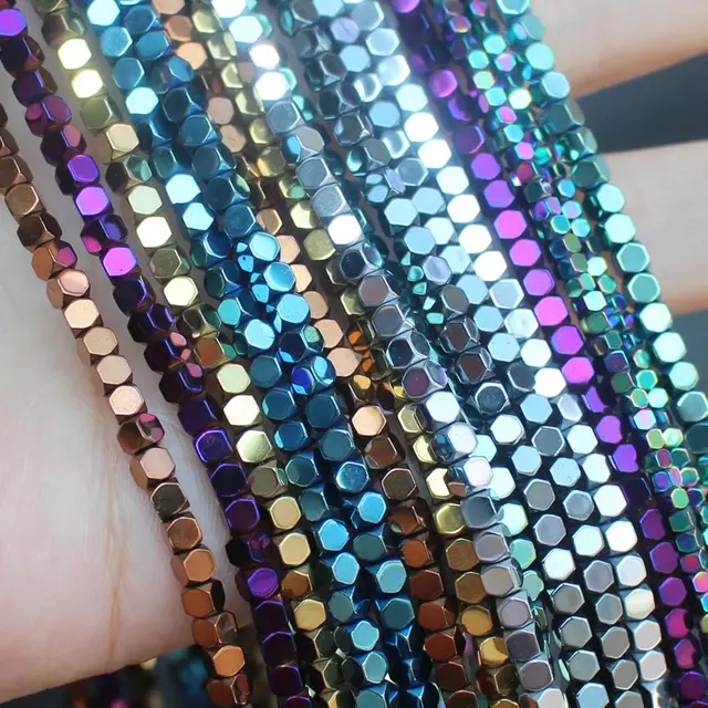 Hématite naturelle très brillante! Perles carrées en hématite à facettes de 15 pouces, pour la fabrication de bijoux de bracelets et de colliers à faire soi-même 1