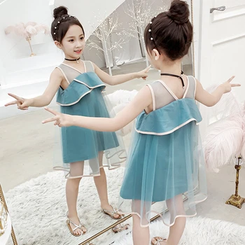

2020 New Summer Big Girl Dresses Children Patchwork Chiffon Dress Kids Cute Clothes Baby Girls Dresses Party Blue Pink Sundress
