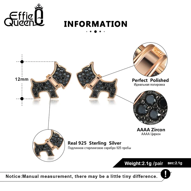 Effie Queen оригинальные сережки гвоздики Desig Puppy из настоящего серебра 925 пробы с