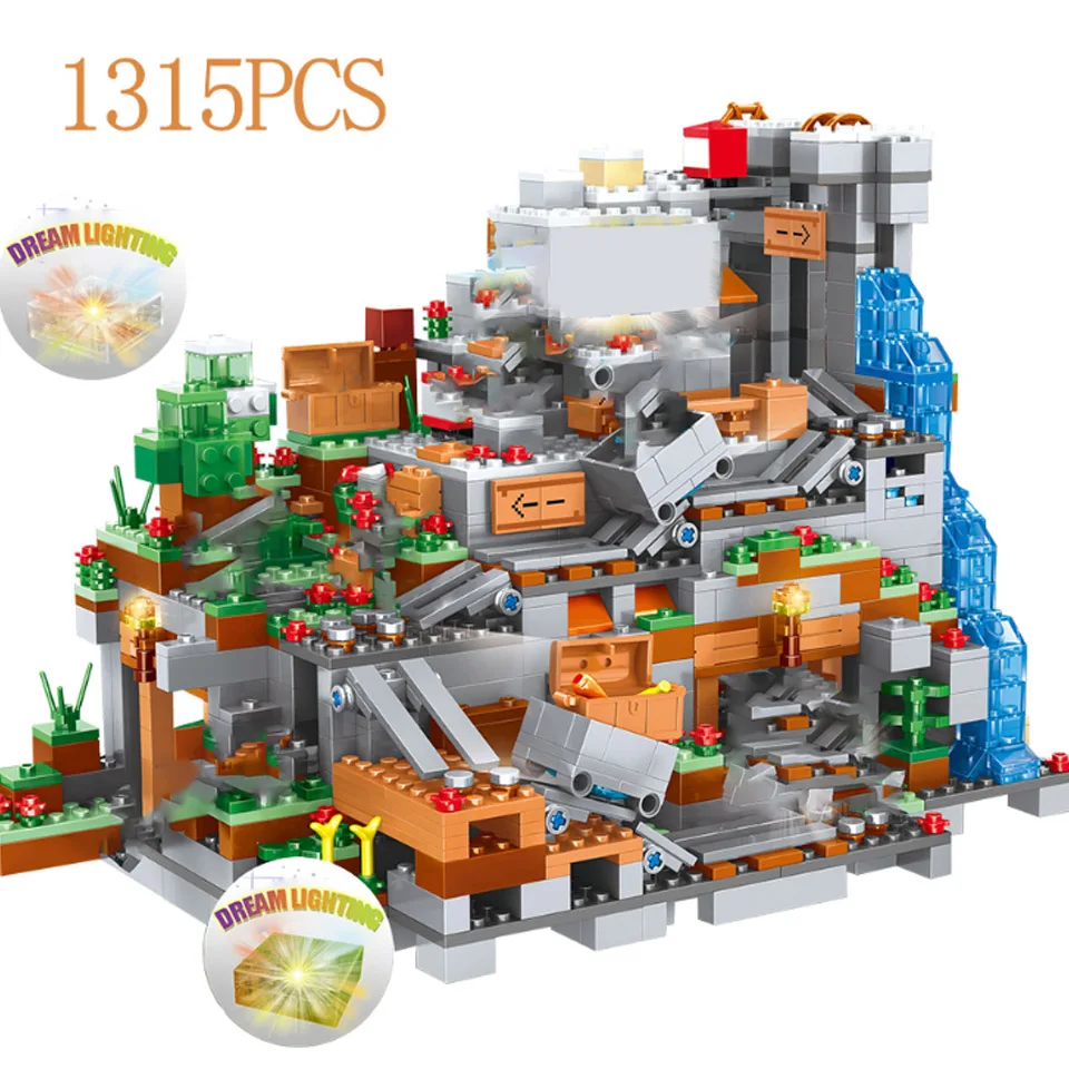 

1315PCS My World Building Blocks Compatible Legoinglys Minecrafted Mountain Cave Figures Module Bricks Toys For Children