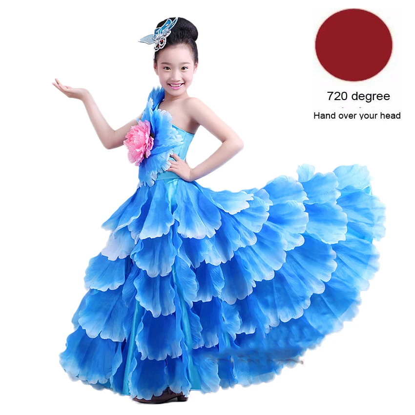 6 цветов, иудейский цыганский стиль, детское испанское фламенко для девочек, платье с оборками и цветочным принтом, винтажная элегантная одежда для свадебной вечеринки, танцевальное платье - Цвет: Color5 720 degree