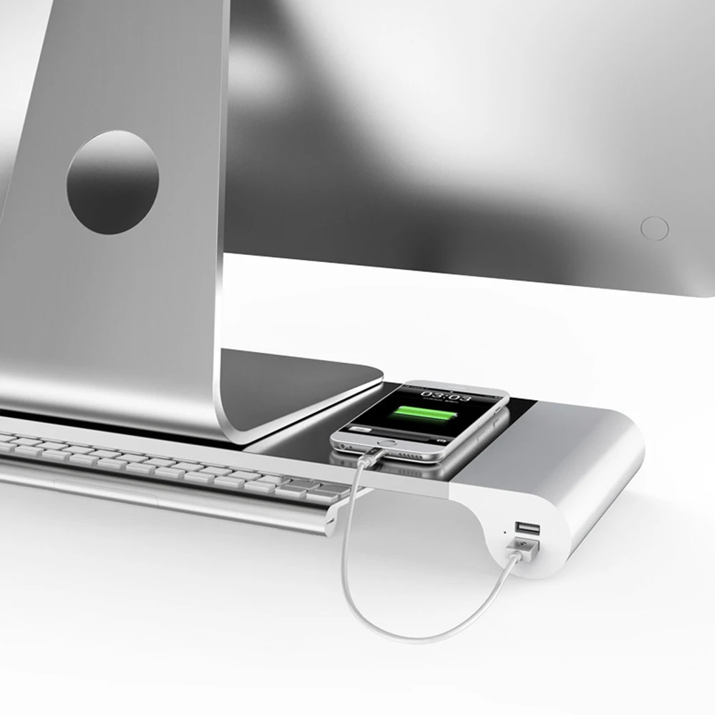  Aluminum Alloy Desktop Monitor Stand Non-slip Laptop Stand Riser with 4-ports USB Charging