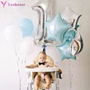 1st Feliz Cumpleaños de plata azul láminas con números para Globos primer bebé chica decoraciones fiesta mi 1 año Globos suministros Globos ► Foto 1/6