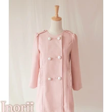 Милое пальто принцессы в стиле Лолиты; BOBON21; дизайн; кружевное шерстяное пальто с волнами; цвет синий, розовый; двубортное зимнее пальто с круглым вырезом; C1091