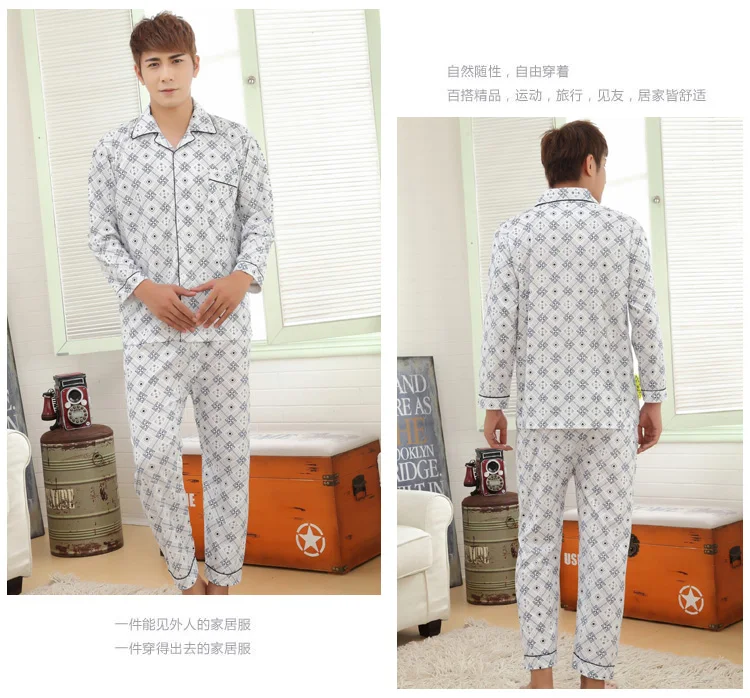 mens silk pajamas Pajama Sets Men Plaid Soft Button Sleepwear Plus Size 3XL Casual Turn-down Collar Male Pajamas Long Sleeve Korean Style Chic New black silk pajamas
