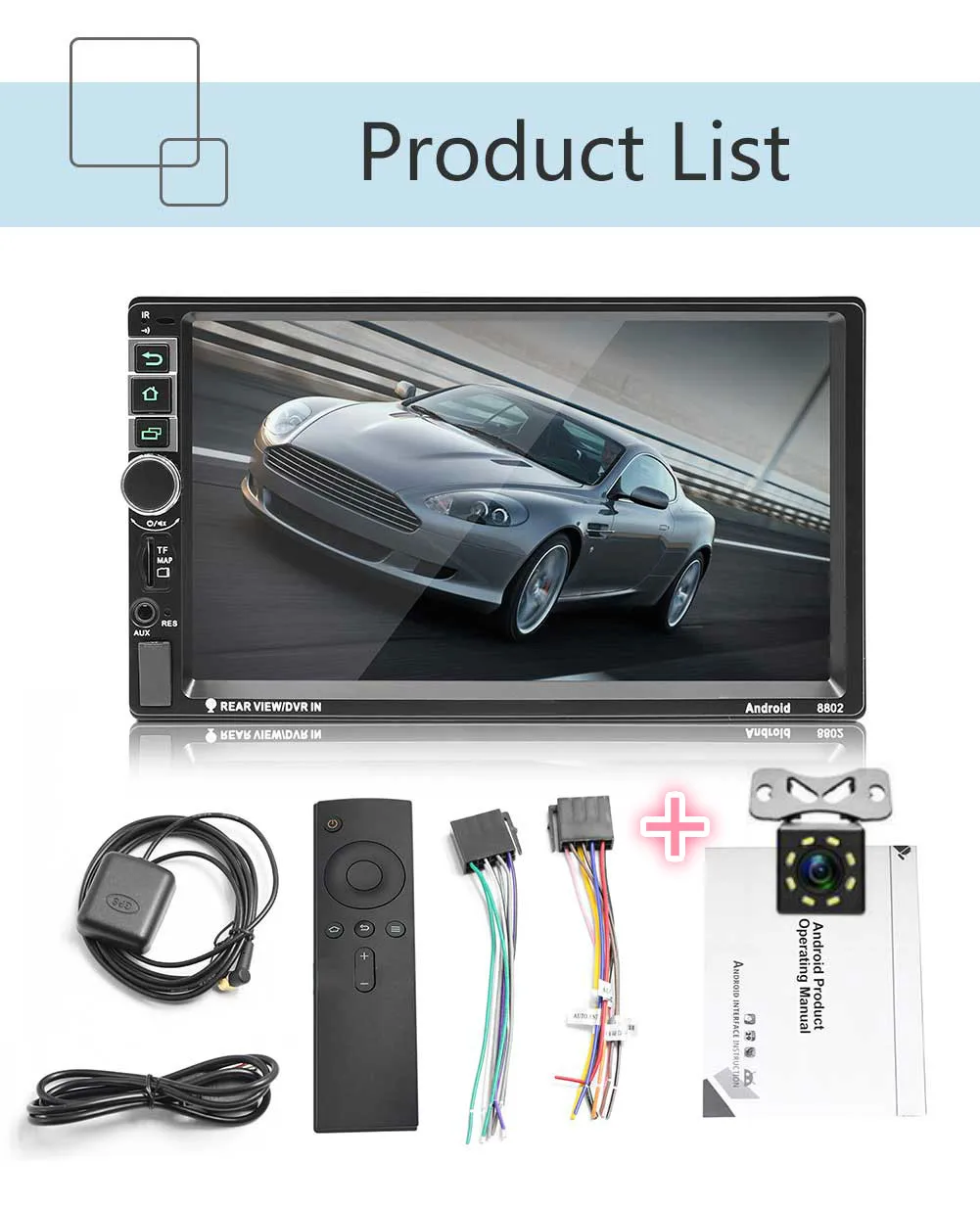 with 8LED cam Четырехъядерный Android 8,1 3g wifi " двойной 2DIN автомобильный Радио Стерео MP5 MP3 gps плеер - Цвет: with 8LED cam