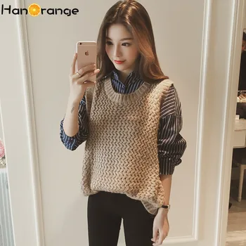 

2020 Spring Women Knitted Vest Sleeveless Sweater Korean Version Back Split Pullover