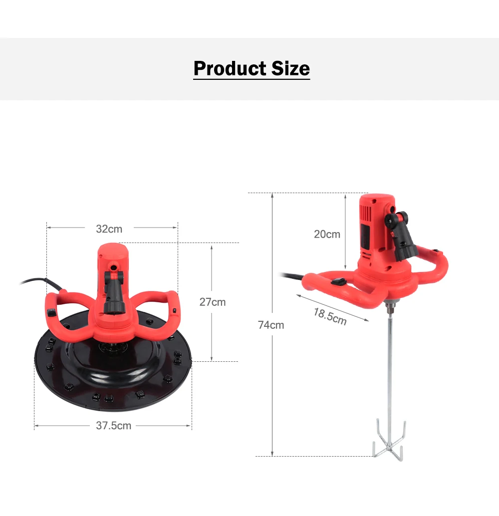 220V 1680W 2 In 1 Electric Cement Mortar Trowel Paint Coating Mixer 6 Speeds Adjustable Electric Cement Mixer Power Tools