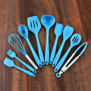 

New 10Pcs Non-Stick Kitchenware Silicone Cooking Spoon Spatula Ladle Egg Beaters Utensils Dinnerware Set Cooking Tools