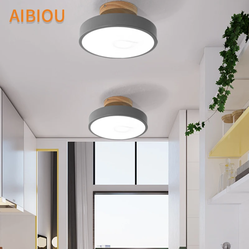AIBIOU деревянное основание 220V светодиодный потолочный светильник современный круглый потолочный светильник для коридора металлический поверхностный потолочный светильник для дома