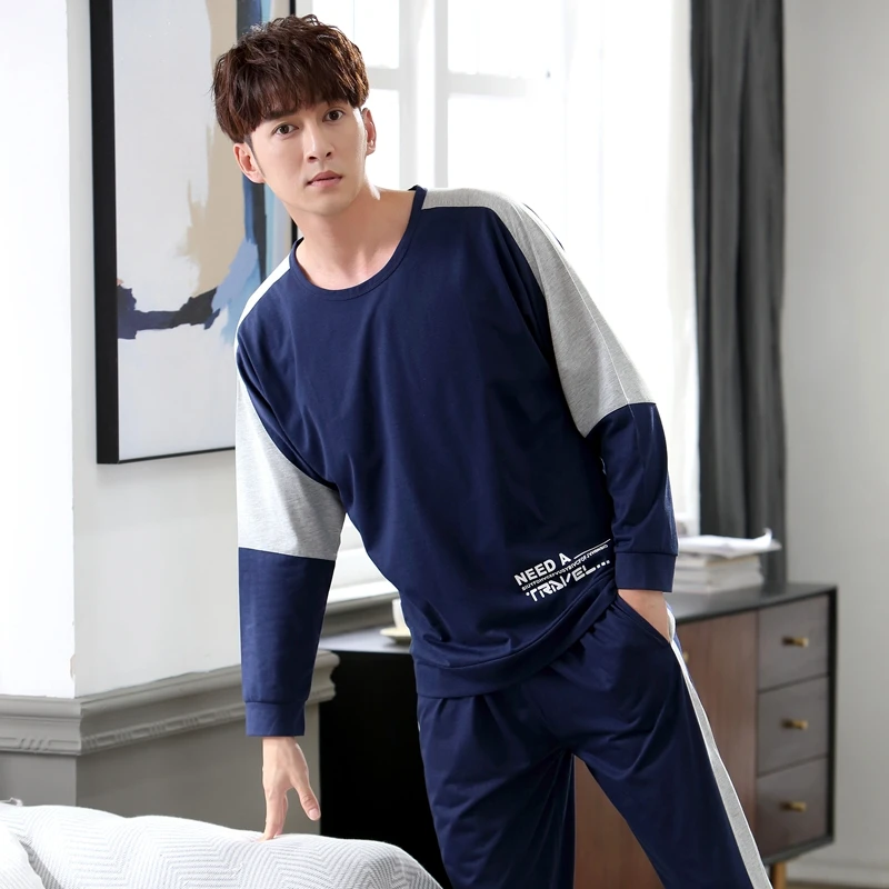 High Quality Long Sleeve Homewear Cotton Pajama Sets for Men 2018 Autumn Winter Casual Striped O-neck Pyjama Male Lounge Clothes High Quality Long Sleeve Homewear Cotton Pajama Sets for Men 2018 Autumn Winter Casual Striped O-neck Pyjama Male Lounge Clothes