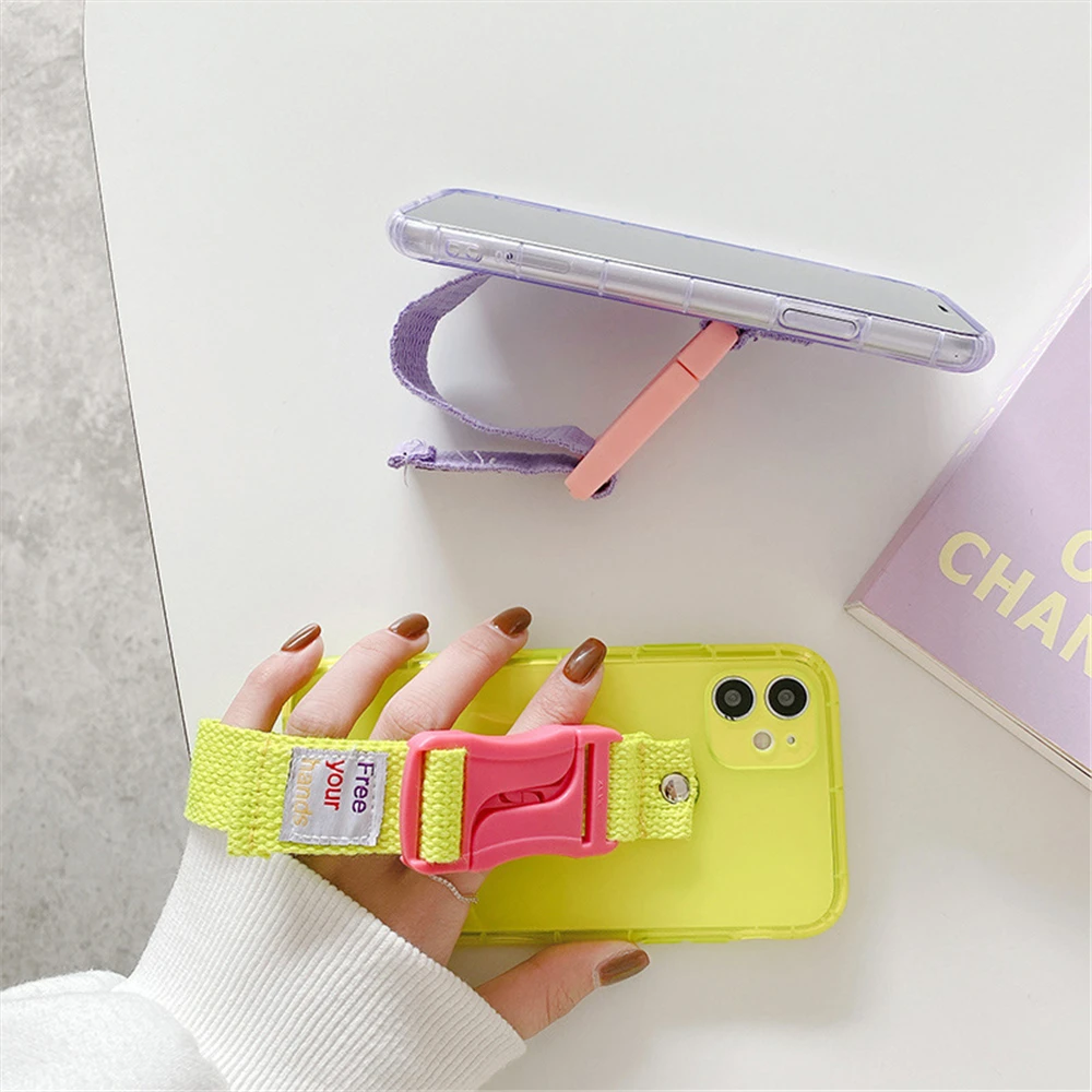 Fluorescent Lanyard Necklace Wrist Strap Holder with Clear Silicone Case Cover