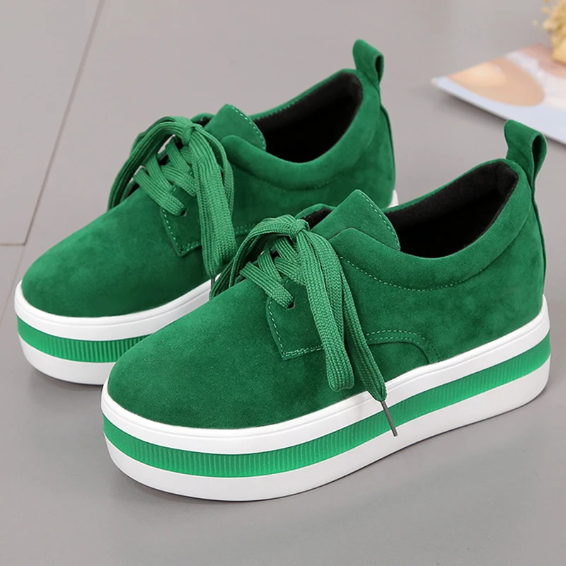 Зеленая женская обувь; Замшевые женские кроссовки; Новинка; британский стиль; обувь на шнуровке; женская обувь; женские кроссовки; Zapatos De Mujer