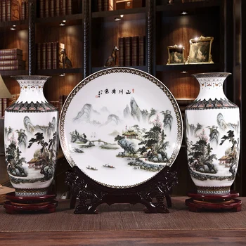 

NEW ARRIVAL ANTIQUE JINGDEZHEN CERAMIC VASE PLATE SET CLASSICAL CHINESE TRADITIONAL DECORATION VASE FLOWER PORCELAIN VASE