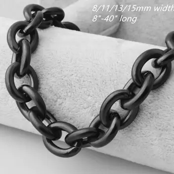 

8/11/13/15mm 8"-40" Fashion Black Tone Stainless Steel Womens Mens Rolo Oval Link Chains Necklaces Jewellery