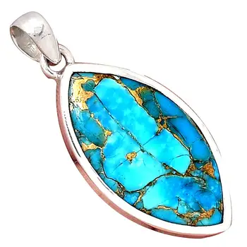 

Genuine BLUE COPPER TURQUOISE Pendant 925 Sterling Silver, 43.6 mm, AP6534