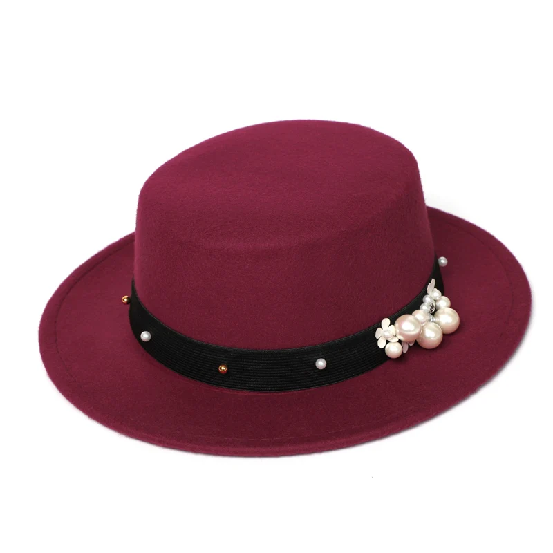 Шляпа Fedora Черная Мужская Женская котелок мягкая фетровая шляпа с широкими полями Мужская церковная Зимняя шерстяная фетровая шляпа Женская - Цвет: Wine red