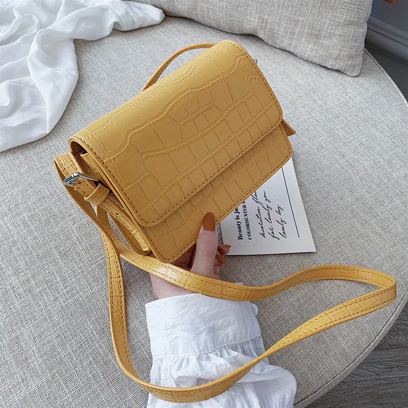 

Small fresh literary style women's small square bag sweet lady fashion crocodile pattern shoulder bag solid color messenger bag