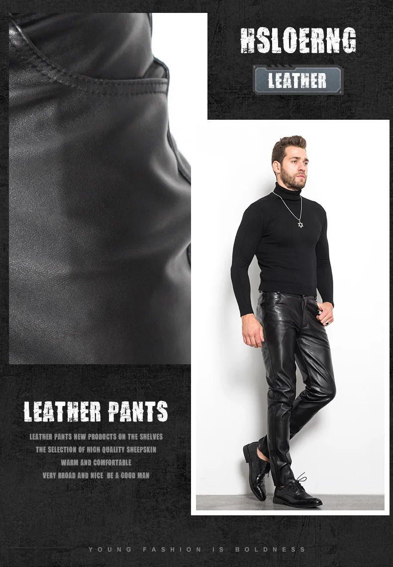 Description Picture 5 of itemGenuine Leather Pants Men Motorcycle Biker Autumn Winter Fashion Casual Trousers Real Natural Sheepskin Brand Pants Plus Size