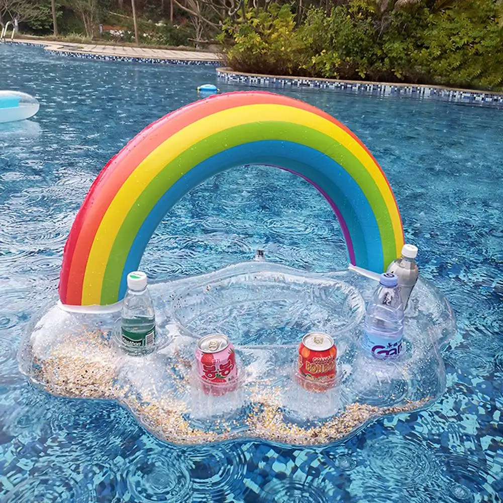 Inflatable Pool Float Beer Drinking Cooler Table Bar Tray Beach Swimming Ring Summer Pool Party Bucket Rainbow Cloud Cup Holder
