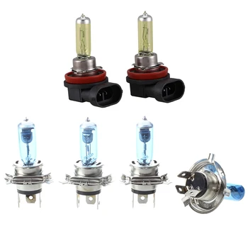

2 Pcs Dc 12V 55W H11 3000K Super Yellow Car Foglight Light Bulb Lamp & 4x Lamps Halogen Bulbs Car Headlights H4 White Light 100W