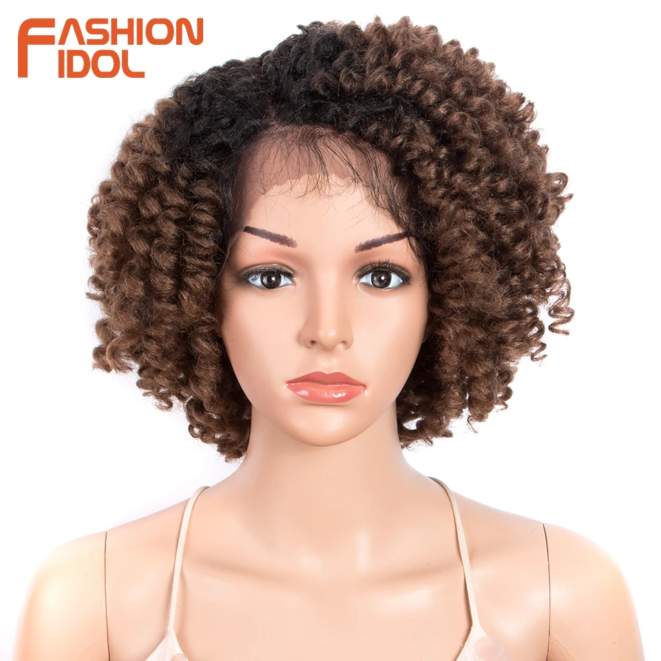 

FASHION IDOL Bob Cosplay Wig Kinky Curly Lace Wigs For Women 12 Inch Synthetic Wig Baby Hair Heat Resistant Fiber Free Shipping