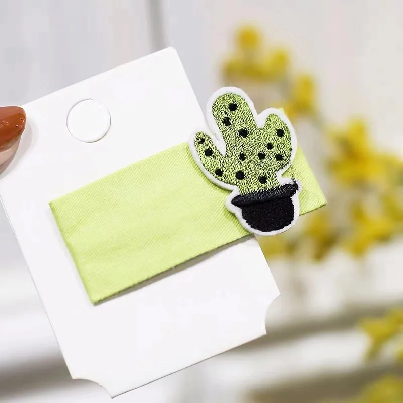 green cactus M MISM Корейская пашеное яйцо Радужная ткань со звездами плед мультфильм вышивка BB клип шпилька для девочек детский зажим для волос аксессуары для волос - Цвет: green cactus