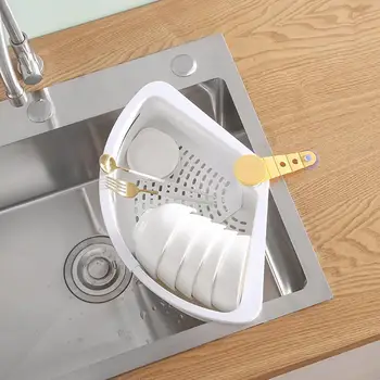 

Kitchen Sink Drain Shelf Triangular Sink Drain Basket Rotary Corner Sponge Holder with Suction Cup Storage Rack Filter Shelf