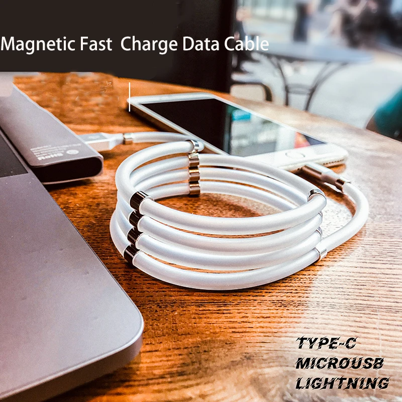 Самобмоточный Магнитный USB кабель 3A Быстрая зарядка Type C магнитное зарядное