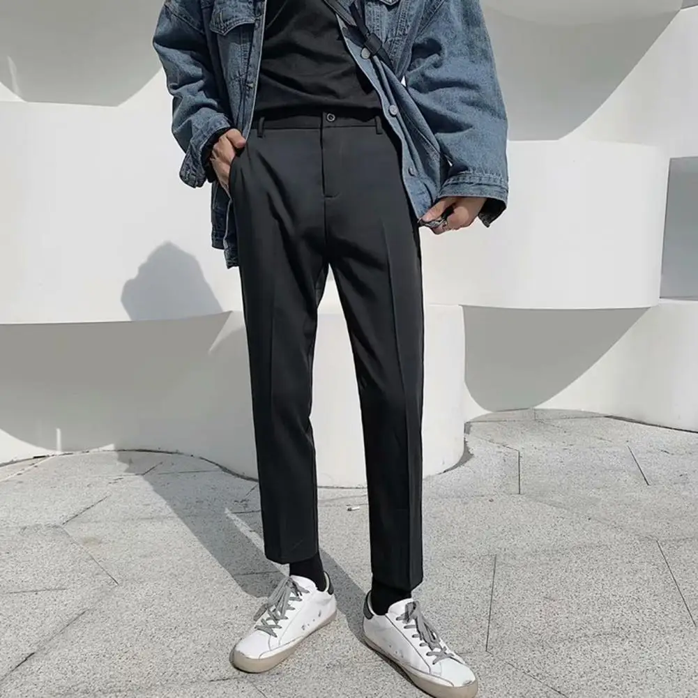 Мужские прямые брюки со средней посадкой и карманами однотонные | Мужская одежда