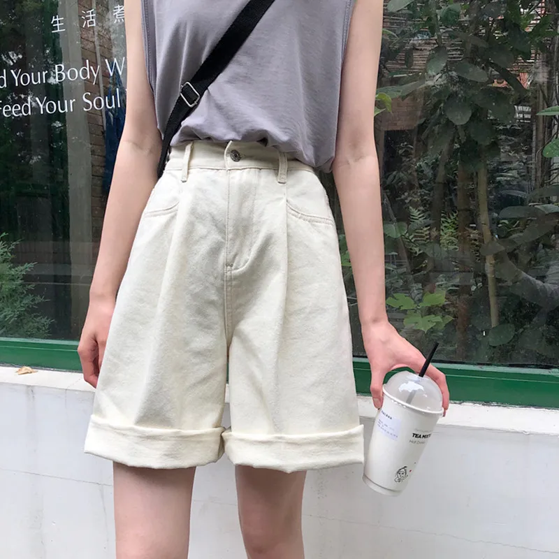 Bermuda estivi da donna pantaloncini di jeans larghi a gamba larga in  cotone Casual allentati ragazza studentesca _ - AliExpress Mobile