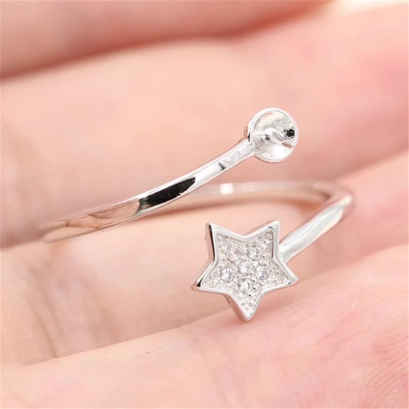 

Creative Star Women 925 Sterling Silver Semi Mount Pearl Ring Settings for Wedding Engagement Adjustable DIY Jewelry Findings