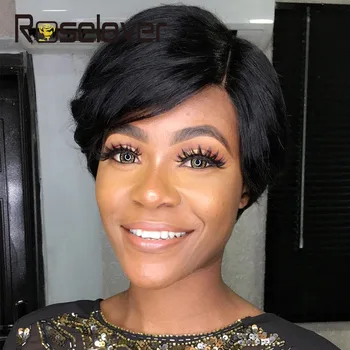 

Pixie Cut Bob Short Human Hair Wig Full Machine Hair Wig Remy Hair Bleached Knots Brazilian Bob Cheap Human Hair For Black Women