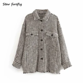 

Star firefly fashion Za blouse female 2019 casual loose twill soft single-breasted lapel plaid shirt coat women