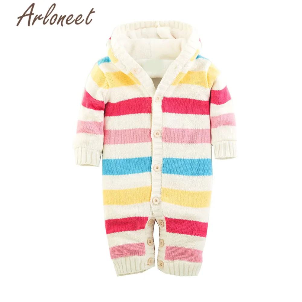 ARLONEET Rainbow Coats Newborn Baby Girls Winter Coat Romper Jumpsuit Button Hooded Outerwear Cotton New Baby Coat Boy Outerwear - Цвет: Белый