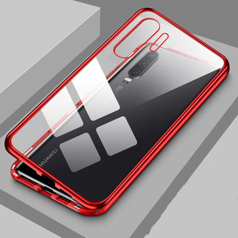 Clear with red dm Металлический магнитный чехол для huawei P30 P20 P10 Коврики 30 20 10 Pro Lite Honor 10 Lite 20 8X Y5 Y6 Y9 Nova 3 3i 4 4E 5i чехол Крышка - Цвет: Clear with red dm