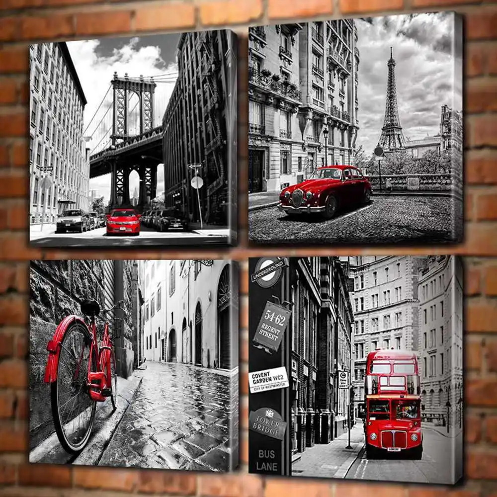 Cities Canvas Prints of Red London Bus in Black & White for your Hallway 
