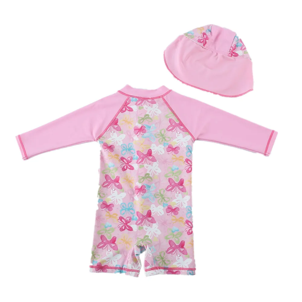 Wishere Swimming Clothing One-piece Swimsuit With Cap UPF50+ Baby Swimwear Kids Beachwear Sunsuit