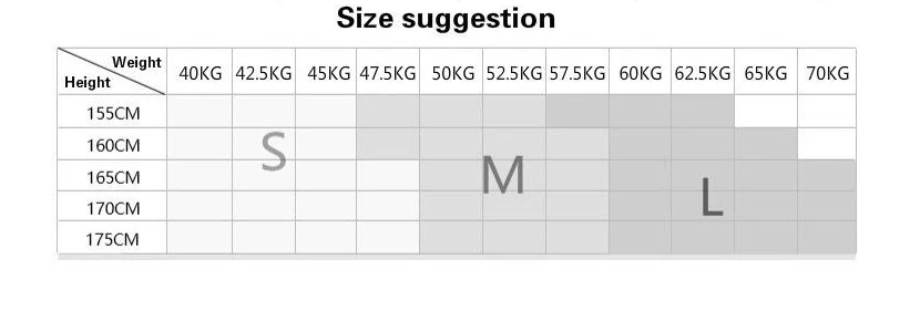 S M L 尺码建议表