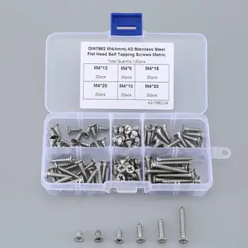 

Free shipping 120pcs M4 304 Stainless Steel Screw Cross Recessed Flat Head Self-tapping Wood Screws Combination Set