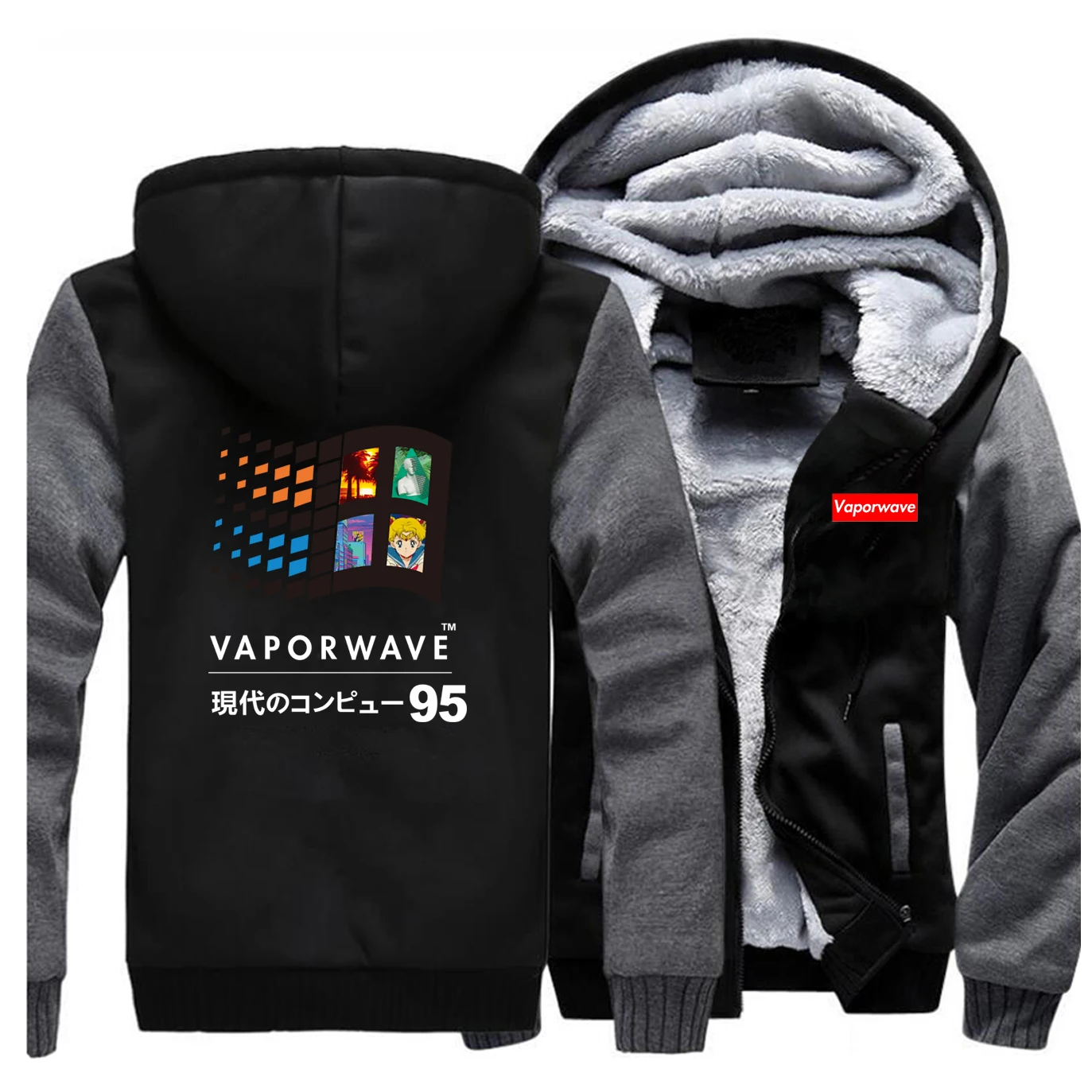 Dark Gray Black 5 Vaporwave 95 Брендовое Мужское пальто, куртки японского аниме, худи в стиле хип-хоп, винтажный стиль, черная толстовка, худи, боди, толстая верхняя одежда - Цвет: Dark Gray Black 5