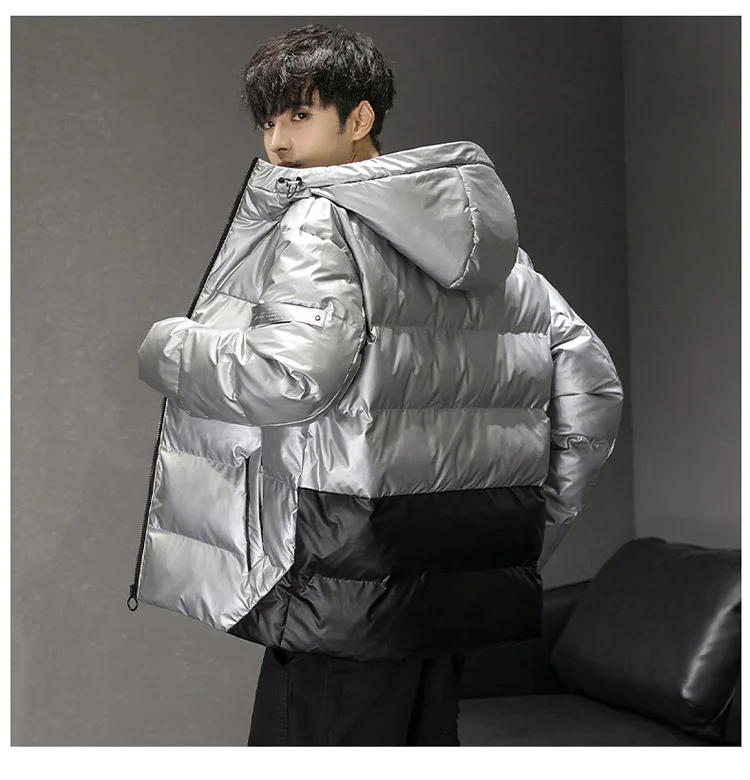 Thick Warm Men Winter Jacket Clothes Casual Harajuku Mens Parkas Coats Bright Hooded Windproof Waterproof