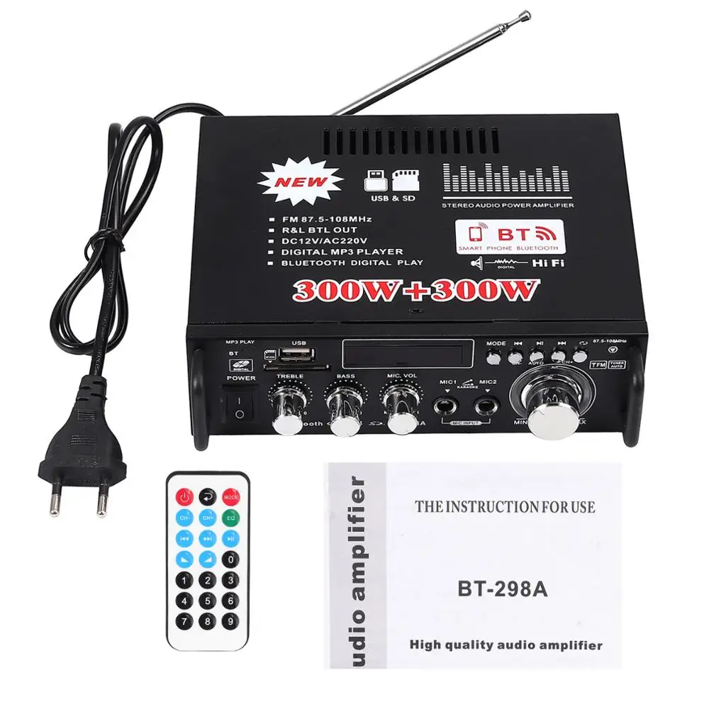 Proster 600 Вт Bluetooth стерео усилитель звука для автомобиля дома HiFi Музыка SD USB FM 12 В/220 В 80 Вт+ 80 Вт автомобильный усилитель беспроводной bluetooth